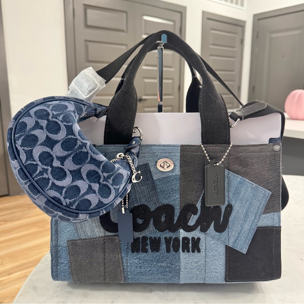 Brand New Large COACH Denim and Black Patchwork Tote Bag & Jonie Mini Crossbody